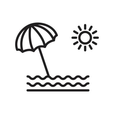 Plaj simgesi Siyah çizgi sanat vektörü siyah beyaz ana hat koleksiyon işareti