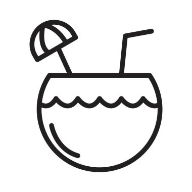 Hindistan cevizi içeceği simgesi Siyah çizgi sanat vektörü siyah beyaz ana hat koleksiyon işareti