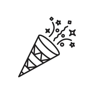 Konfeti partisi popper simgesi Siyah çizgi sanat vektörü siyah beyaz ana hat koleksiyon işareti