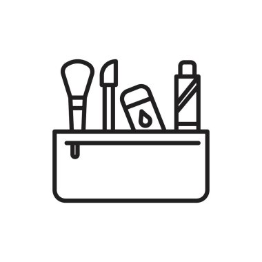 Kozmetik çanta simgesi Siyah çizgi sanat vektörü siyah beyaz ana hat koleksiyon işareti