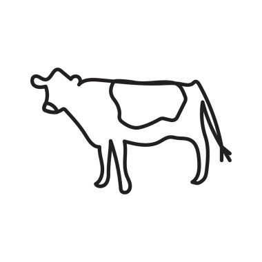 Siyah ve beyaz taslak koleksiyon işaretinde İnek simgesi Siyah çizgi sanat vektörü
