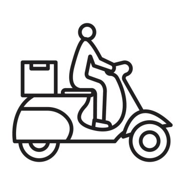 Motosiklet ikonu taşıyan teslimatçı siyah-beyaz çizgili sanat vektörü.