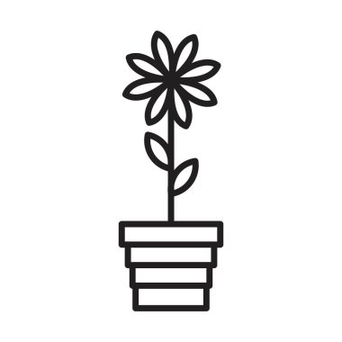 Çiçek saksısı simgesi Siyah çizgi sanat vektörü siyah ve beyaz ana hat koleksiyon işareti