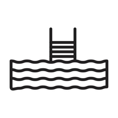 Yüzme havuzu simgesi Siyah çizgi sanat vektörü siyah beyaz ana hat koleksiyon işareti