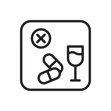 Uyuşturucu ya da alkol işareti yok Siyah çizgi sanat vektörü siyah beyaz ana hat koleksiyon işareti