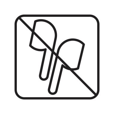 Siyah ve beyaz taslak koleksiyon işaretinde siyah çizgi sanat vektörünü imzalamaya kulaklık yok