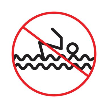 Yüzme işareti yok Siyah çizgi sanat vektörü siyah beyaz ana hat koleksiyon işareti