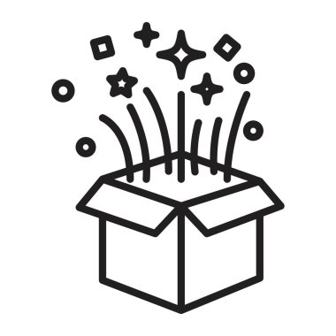 Hediye kutusu simgesi siyah çizgi sanat vektörünü siyah beyaz ana hat koleksiyon işareti ile aç