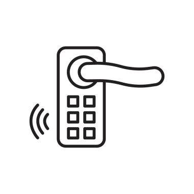 Siyah çizgi resim vektörünü siyah beyaz taslak koleksiyon işaretinde akıllı kilit simgesi