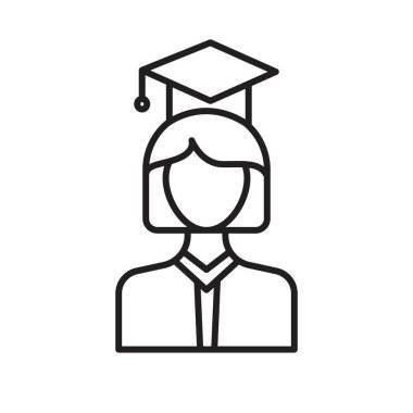 Öğrenci Kız simgesi Siyah çizgi sanat vektörü siyah beyaz ana hat koleksiyon işareti