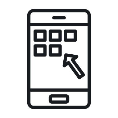 Siyah çizgi sanat vektörünü siyah ve beyaz ana hat koleksiyon işaretinde uygulamalar simgesi olarak gösterir