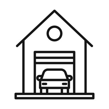 Garaj simgesi Siyah çizgi sanat vektörü siyah beyaz ana hat koleksiyon işareti