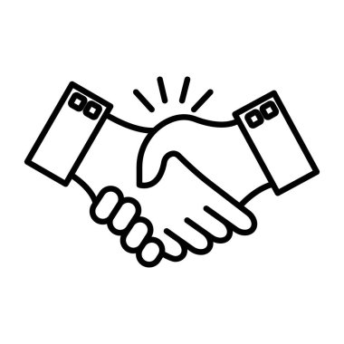 Siyah ve beyaz taslak koleksiyon işaretinde el sıkışma simgesi Siyah çizgi sanat vektörü