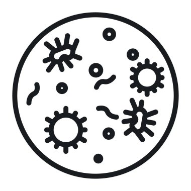 Siyah-beyaz taslak koleksiyon işaretinde mikroorganizma simgesi Siyah çizgi sanat vektörü