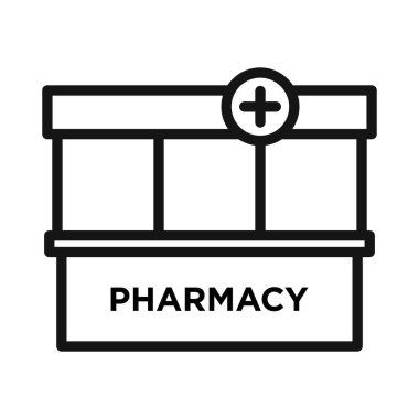 Eczane simgesi Siyah çizgi sanat vektörü siyah beyaz ana hat koleksiyon işareti