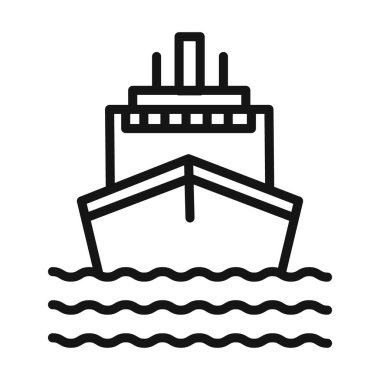 Siyah ve beyaz taslak koleksiyon işareti içinde gemi simgesi Siyah çizgi sanat vektörü