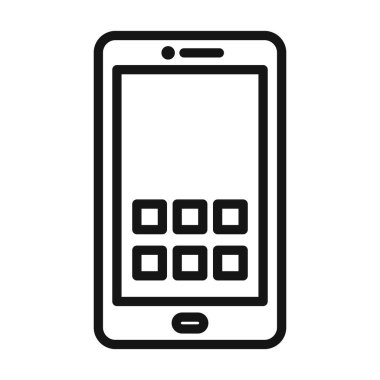 Siyah-beyaz taslak koleksiyon işaretinde akıllı telefon simgesi siyah çizgi sanat vektörü