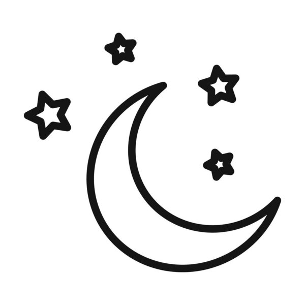 Moon stars icon Black line art vector in black and white outline set collection sign