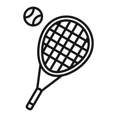 Siyah-beyaz taslak koleksiyon işaretinde tenis ikonu Siyah çizgi sanat vektörü