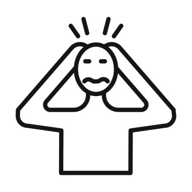 Siyah-beyaz taslak koleksiyon işaretinde kaygı simgesi Siyah çizgi sanat vektörü