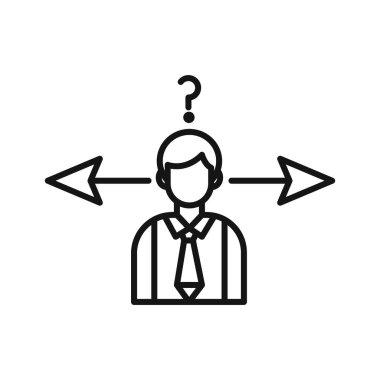 İş Kararı Karışıklık Simgesi Siyah çizgi sanat vektörü siyah beyaz ana hat koleksiyon işareti