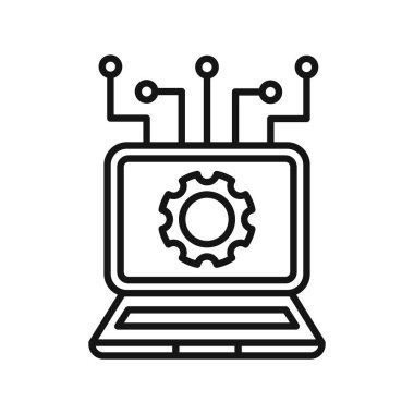 Bilgisayar Teknolojisi simgesi Siyah çizgi sanat vektörü siyah beyaz ana hat koleksiyon işareti