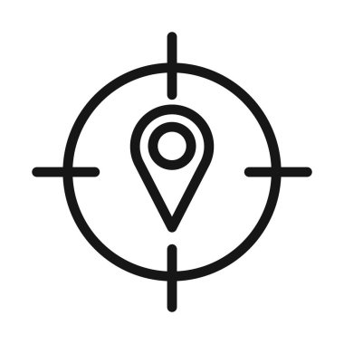 Crosshair konum pin simgesi siyah çizgi sanat vektörü siyah ve beyaz ana hat koleksiyon işareti