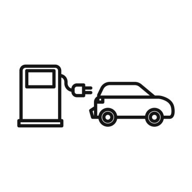 Elektronik Araba Şarj simgesi Siyah çizgi sanat vektörü siyah beyaz ana hat koleksiyon işareti