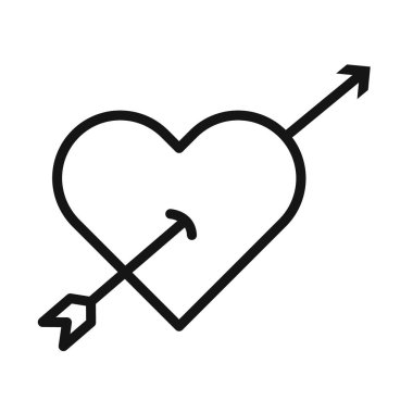 kalp ve ok Amour simgesi Siyah çizgi sanat vektörü siyah ve beyaz ana hat koleksiyon işareti