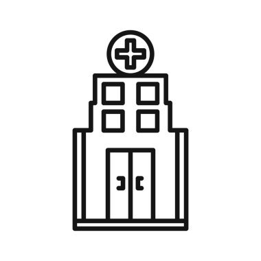 Hastane binası simgesi Siyah çizgi sanat vektörü siyah beyaz ana hat koleksiyon işareti
