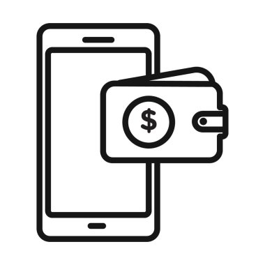 Mobil ödeme simgesi Siyah çizgi sanat vektörü siyah beyaz taslak koleksiyon işareti