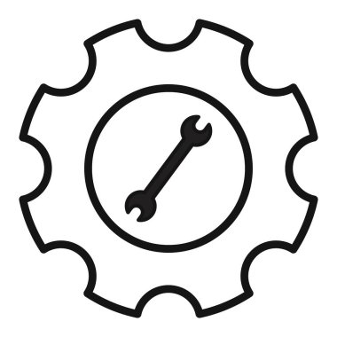 Siyah çizgi sanat vektörü siyah ve beyaz ana hat koleksiyon işareti ile servis aracı simgesi