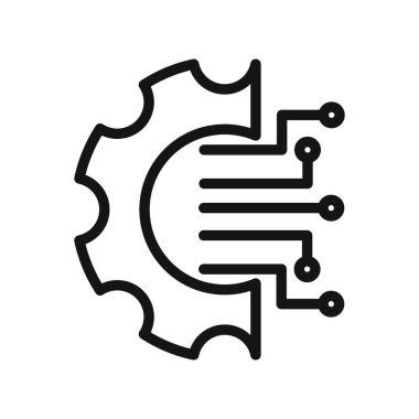 teknoloji simgesi Siyah çizgi sanat vektörü siyah beyaz ana hat koleksiyon işareti