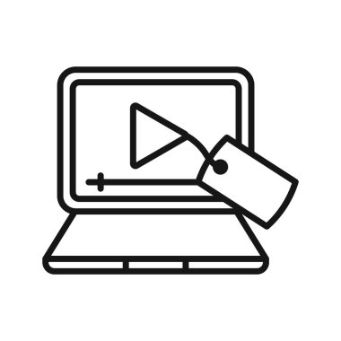 Video Etiketi simgesi Siyah çizgi sanat vektörü siyah ve beyaz ana hat koleksiyon işareti