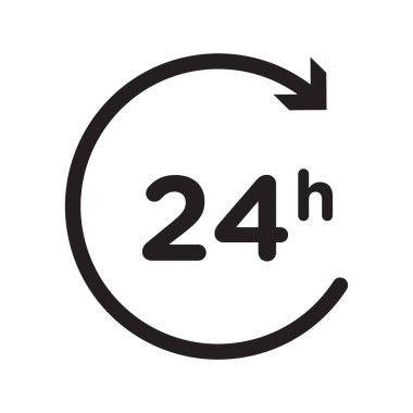 24 saat simge Siyah çizgi sanat vektörü siyah beyaz ana hat koleksiyon işareti