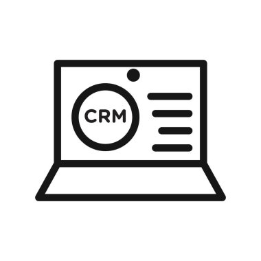 Siyah ve beyaz taslak koleksiyon işaretinde CRM simgesi Siyah çizgi sanat vektörü