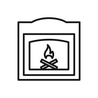 Siyah ve beyaz özet koleksiyon işaretinde şömine simgesi Siyah çizgi sanat vektörü