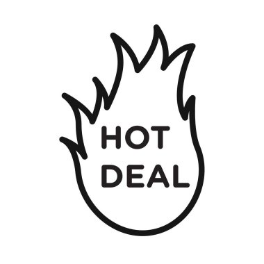 Siyah ve beyaz taslak koleksiyon işareti ile Hot Deal simgesi Siyah çizgi sanat vektörü