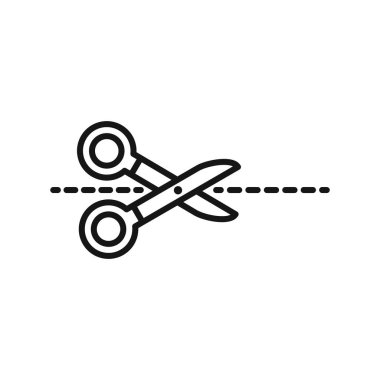 Kesik çizgiler simgesi olan makas siyah çizgi sanat vektörü siyah ve beyaz ana hatlar koleksiyon işareti