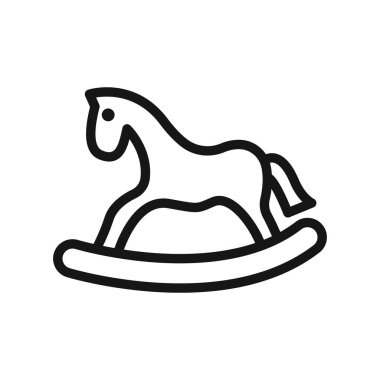 Oyuncak at sallanan sandalye simgesi Siyah çizgi sanat vektörü siyah beyaz ana hat koleksiyon işareti