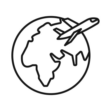 Siyah çizgi sanat vektörü siyah-beyaz taslak koleksiyon işareti ile seyahat simgesi