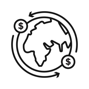 Dünya Ödeme Aktarımı simgesi Siyah çizgi sanat vektörü siyah ve beyaz ana hatlar koleksiyon işareti