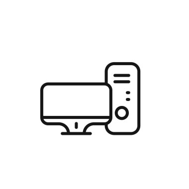 Masaüstü bilgisayar simgesi ana hatları koleksiyonu ya da siyah beyaz olarak ayarlandı