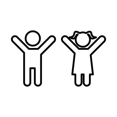 Oğlan Kız Çocuklar Lineer logo işaretleri web için siyah beyaz koleksiyon