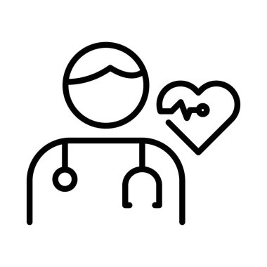 Kardiyolog simgesi doğrusal logo işareti web için siyah beyaz olarak belirlendi