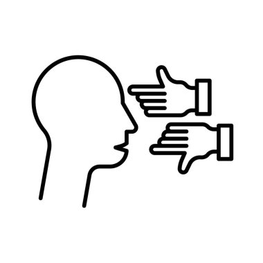 Eleştiri simgesi doğrusal logo işareti web için siyah ve beyaz olarak belirlendi