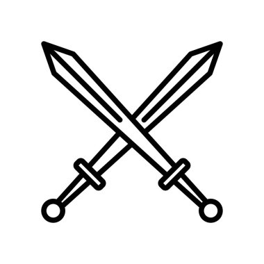 Çapraz kılıçlar heraldik simge doğrusal logo işareti web için siyah ve beyaz olarak belirlendi