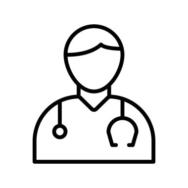 Doktor simgesi doğrusal logo işaretleri web için siyah ve beyaz olarak belirlendi