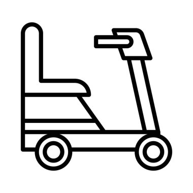 Elektrikli tekerlekli sandalye scooter simgesi doğrusal logo işareti web için siyah beyaz olarak ayarlandı