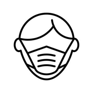 Maske simgesi doğrusal logo işaretli adam yüzü web için siyah ve beyaz olarak belirlendi
